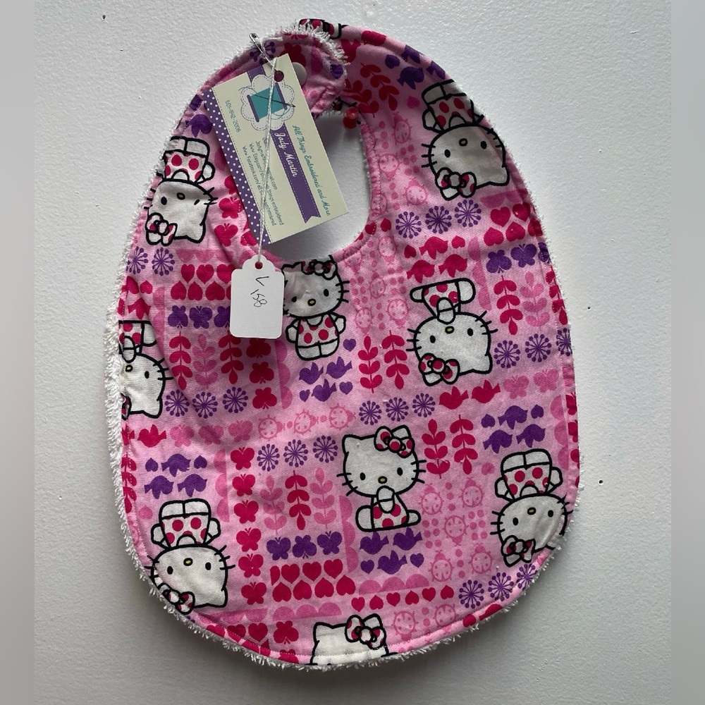 Hello Kitty Pink Baby Bib Handmade - Soft Cotton Infant Unique Shower Gift